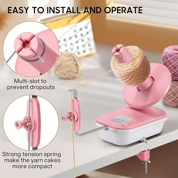Electric Yarn Winder, 2025 Upgrade High-Speed Automatic Yarn Ball Winder with 3 Adjustable Gears, 4-10oz Large Capacity Yarn Spinner for Knitting & Crocheting, Pink Gift for Craft Lovers