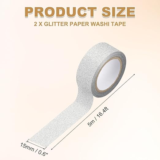 PATIKIL 2Roll Glitter Paper Washi Tape, Glitter Film Decorative Tape for DIY, Silver