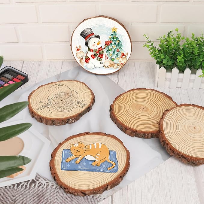16 PCS Unfinished Wood Slices for Centerpieces, 6.3-7 Inch Natural Wood Slices with Tree Bark Pine and Wood Rounds Discs for DIY Crafts, Centerpieces, Art & Decor