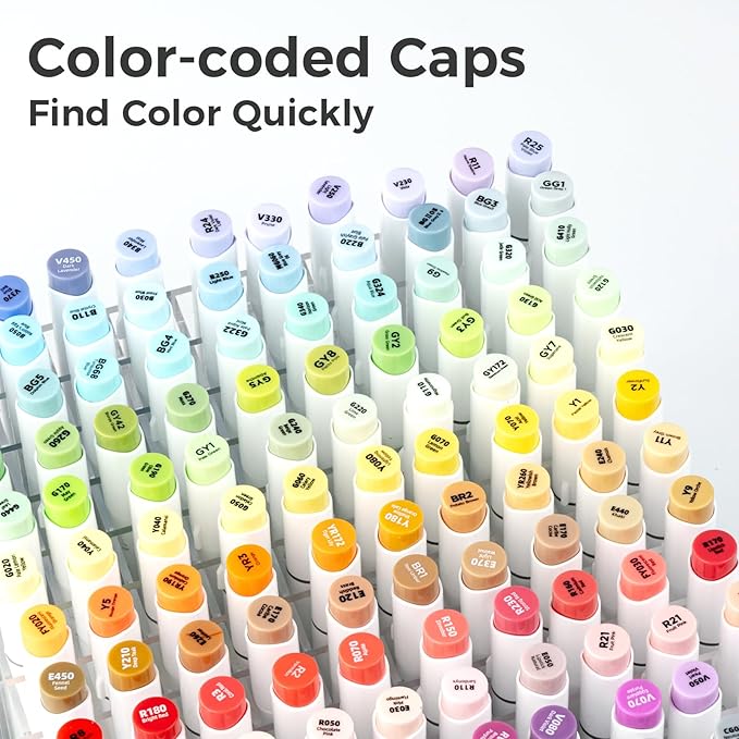 Ohuhu Alcohol Markers Brush Tip: 168-Color Double Tipped Art Marker Set for Artist Adults Coloring Illustrations -Honolulu B -Brush & Fine -Refillable