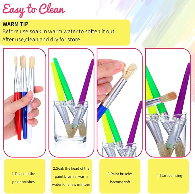 64 Pcs Paint Brushes Sets for Kids Toddler Art Supplies Large Chubby Round and Flat Brush for School Washable Acrylic Oil Paint