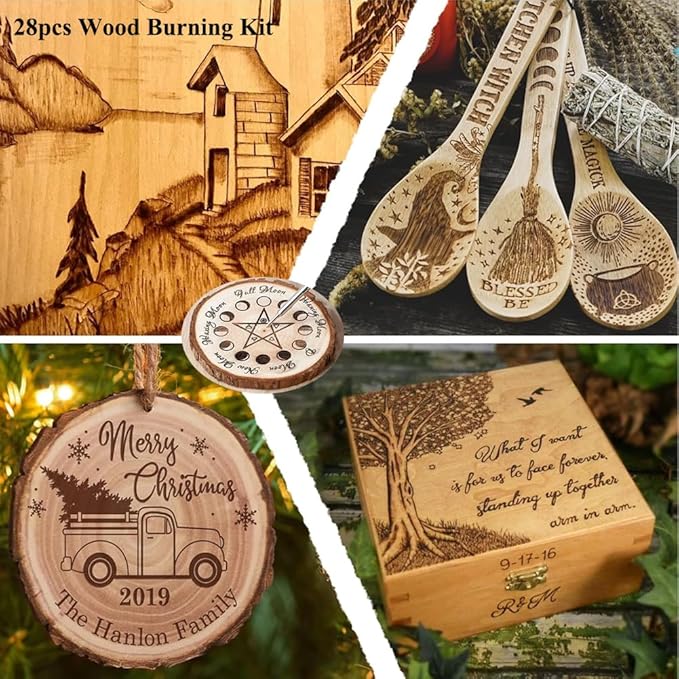 Wood Burning Tips, 28pcs Wood Burning Kit Carving Alphabet Figure Symbol Tool for Pyrography Embossing Soldering DIY Crafts Wedding Gift Wood Burner Tips Set Screw on Brass Pen Accessories Only