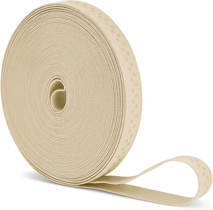 Mandala Crafts 0.5 Inch Elastic Silicone Gripper Tape for Clothing - 10 Yds Dotted Non Slip Elastic Band for Sewing - Cream Silicone Flat Fabric Stretchy Ribbon Straps