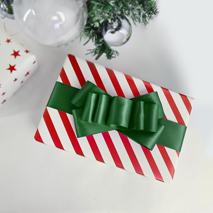 Double Face Forest Green Satin Ribbon 1-1/2 inch X 25 Yards Polyester Forest Green Ribbon for Gift Wrapping Very Suitable for Weddings Party Hair Bow Invitation Decorations and More