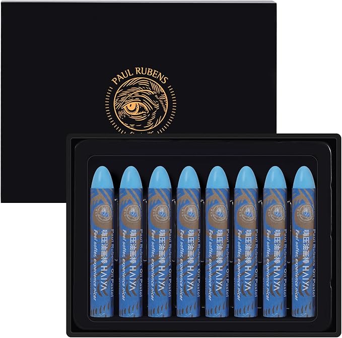Paul Rubens Ash Blue Oil Pastels (8 Pack) - Ultra-Creamy & Blendable, Bullet Tip for Precision - Premium Art Supplies for Drawing, Sketching & Painting - Ideal for Artists, Students & Beginners