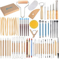 EuTengHao 61Pcs Ceramic Clay Tools Kit Pottery Tools Clay Sculpting Shapers Carving Tool Set Contains Most Essential Wooden Clay Tools for Potters Beginners