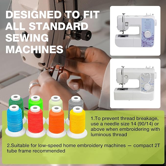 Embroidery Thread Glow in The Darkness - SunBling 8 Colors Polyester 300M/328Yds Each Spool 30D/3 Sewing Thread Kit, Ideal for Machine & Hand Embroidery, Quilting, DIY Crafts & Creative Item