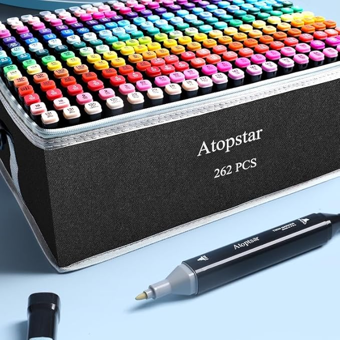 262 Colors Alcohol Markers for Artist Drawing - Dual Tip Art Markers for Adult Coloring Painting Supplies (262 Black Shell)