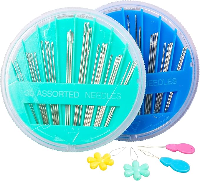 Hekisn 60-Pack Premium Hand Sewing Needles Set, 6 Sizes Embroidery Needles Kit with Threaders, Assorted Large Eye Sewing Needles for Repair, DIY, Art & Craft Projects(Green&Blue)