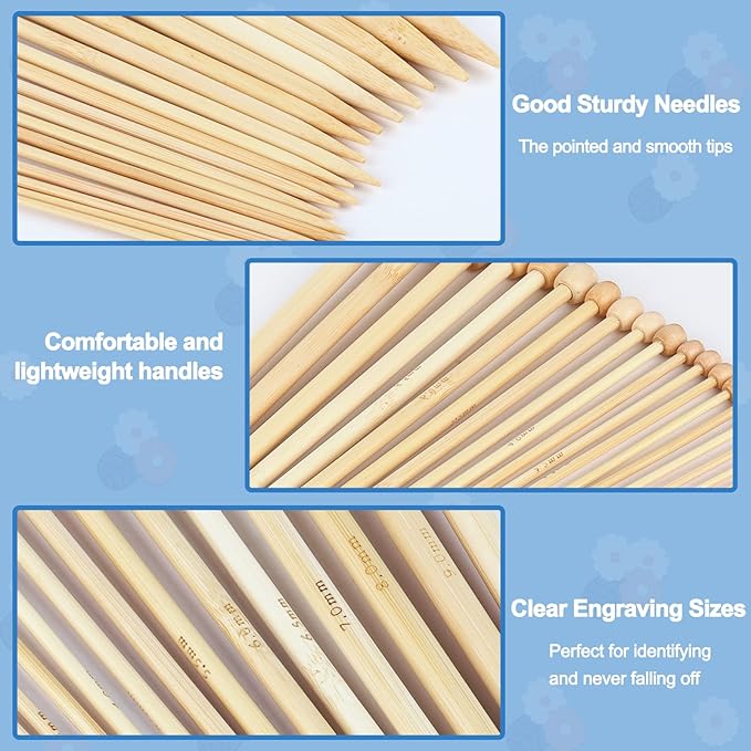 Coopay Knitting Kit for Beginners 71pcs | 2mm-10mm Single Pointed Knitting Needles Set | Bamboo Knitting Set with Yarn | Straight Knitting Needles, Storage Case, Knitting Accessories, Knitters Gifts