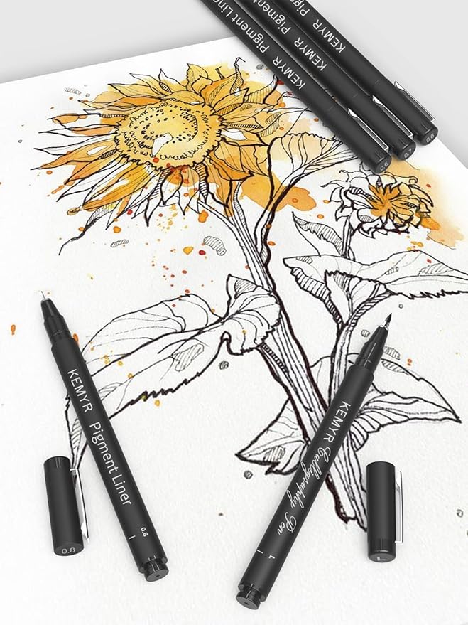 9 Micro Fine liner Drawing Art Pens Calligraphy Pens: 0.05mm-BR Size Black Art supplies Waterproof Archival Black Ink Markers For Artists,Use for Professional Watercolor,Sketching