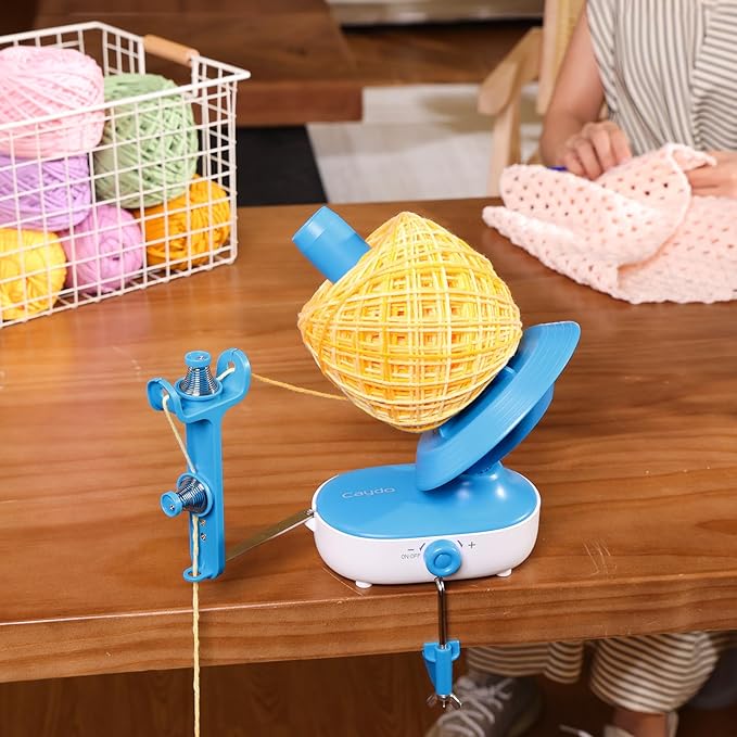 Caydo Electric Yarn Winder Pro, 10oz Large Automatic Ball Winder for Crocheting, Dual-Spring Strong Tension Stepless Speed Yarn Cake Roller Spinner, Ideal Present for Crochet Lovers(Blue)