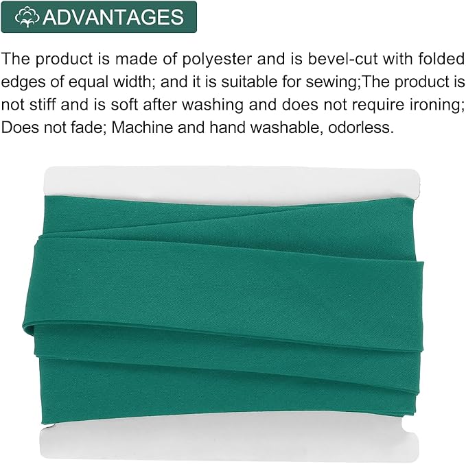 MECCANIXITY 1 Inch Double Fold Bias Tape Continuous Bulk Cotton Bias Tape for Sewing Seaming Quilting Hemming Binding Crafts (Dark Green 6 Yards)