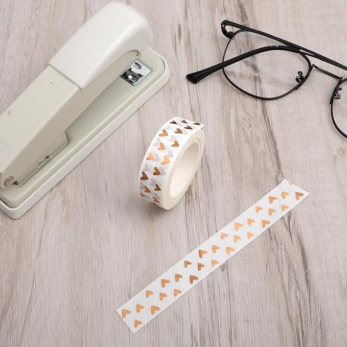 2PCS Heart Foil Washi Tape, Love Washi Tapes Hearts Scrapbook Tape Decorative Tapes for Scrapbooking DIY Craft Decoration Bronze