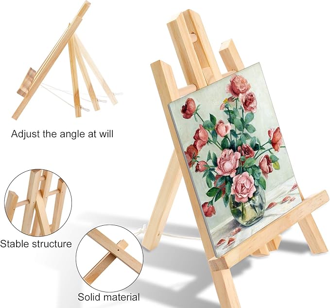 144 PCS Professional Painting Set, 12 PCS Wood Easels,12 Packs of 120 Brushes with Nylon Brush Head and 12 PCS Palettes, Painting Supplies kit for Kids & Adults Party.