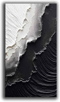 YaSheng Art - Thick Texture Abstract Oil Painting Hand-Painted sea wave Black and White Wall Art Minimalist modern Art Paintings Home Living room Room Dining Room Bedroom Wall Decorative Art Oil Painting 24x48inch