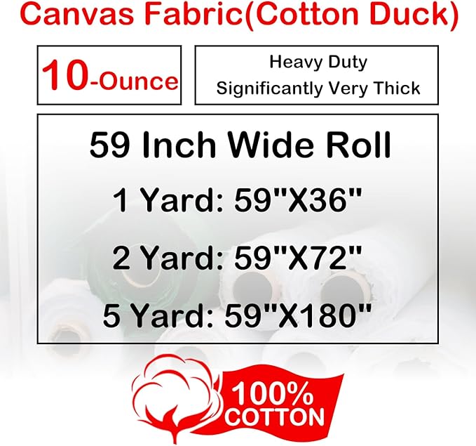 Cotton Canvas Fabric by The Yard: 10oz Duck Fabric 59 x 72 Inch for Sewing, Arts, Crafts, Embroidery, Handmade Decor - 2 Yard Long 59" Wide(Black)