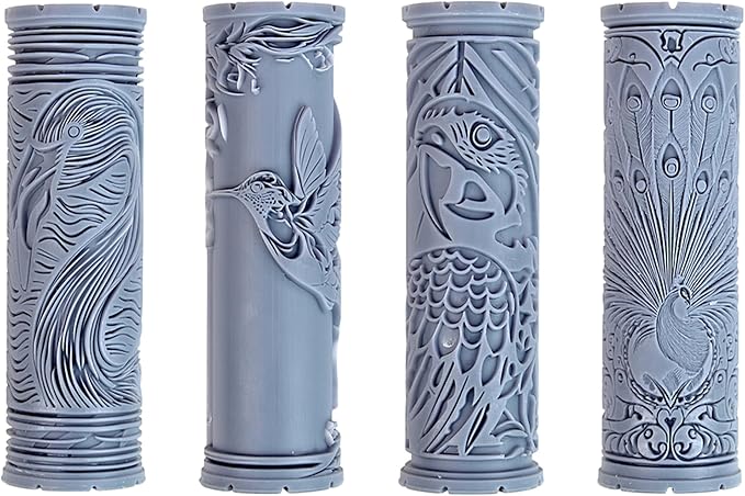 Tropical Bird Collection Clay Texture Rollers 4-Pack (4") - Bird Set #01 - Embossing Pattern Rollers for Polymer & Ceramic Clay, Pottery & Crafts
