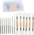 Artzuvs 14Pcs Ceramic Pottery Clay Ribbon Sculpting Tools Kit Wire Texture and Needle Detail Tool with Plastic Box for Carving, Modeling,Sculpture,Trimming
