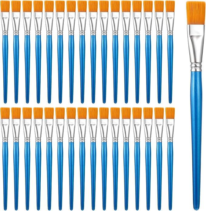 32 Pcs 3/4 Inch Flat Paint Brushes for Acrylic Painting Watercolor Large Acrylic Paint Brush Artist Painting Brush with Wooden Handles for Acrylic, Watercolor, Oil, Crafts, Face Body Art