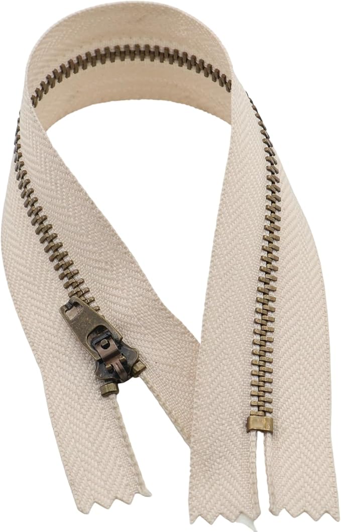 Leekayer 3# Jeans Zipper 4 Inch Antique Brass Metal Zipper 10cm Close End Zippers 6pcs,(Beige-Brass)