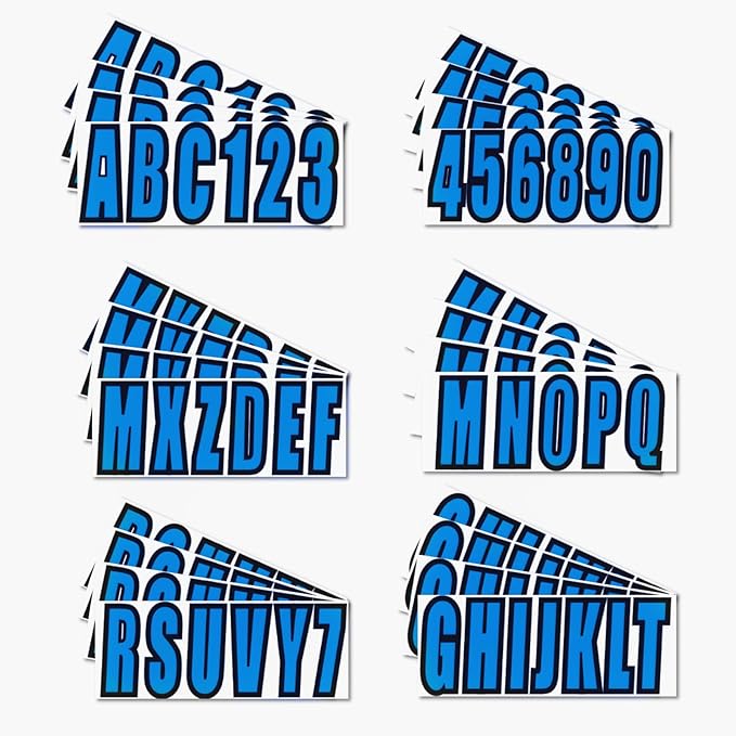4 Sets of 3" Blue Marine Boat Sticker Decals A-Z Letters & 0-9 Numbers for Yachts & Personal Watercraft Waterproof Anti-Scratch