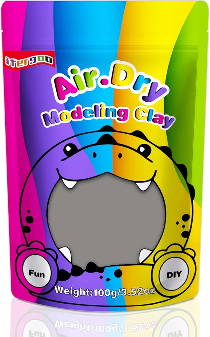 iFergoo Gray Air Dry Clay, DIY Creative Modeling Clay for Kids, Super Light Magic Clay for Kids Age 3-12, Safe & Non-Toxic, Molding Clay for Sculpting (Gray/100g, 100g/3.5oz)