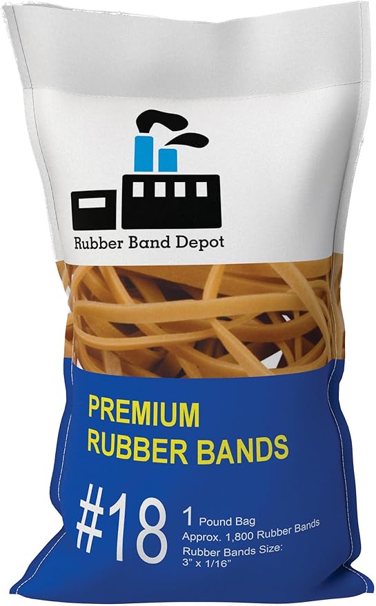 3" x 1/16'' - Size #18 - Rubber Band Depot - Everyday Rubber Bands, Business Bands - Approximately 1,800 Per Bag - 1 Pound Bag