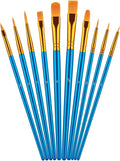 Paint Brush Set, 10 Pcs Paint Brushes for Acrylic Painting, Round Pointed Tip Detail Small Paint Brush for Oil Watercolor Canvas Face Body Boards Rock, Adult Drawing Arts Crafts Supplies, Blue