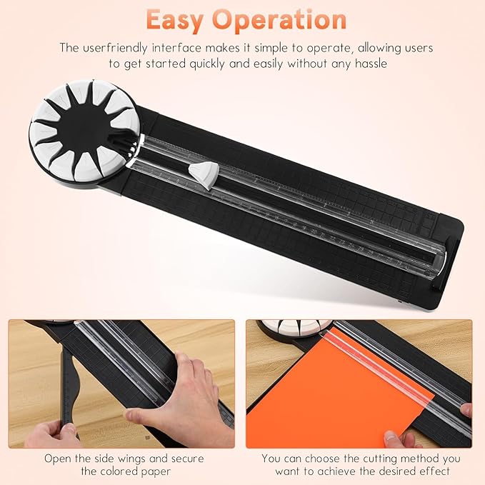 Paper Craft Edge Cutter, 12 in 1 Paper Cutter, Rolling Paper Cutter with 12 Cutting Types, Multifunctional Paper Cutter Machine with Measurements for Scrapbooking (BLK)