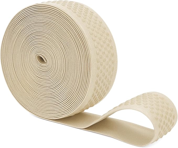 Mandala Crafts 1.5 Inch Elastic Silicone Gripper Tape for Clothing - 10 Yds Dotted Non Slip Elastic Band for Sewing - Cream Silicone Flat Fabric Stretchy Ribbon Straps