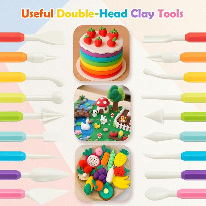 2 Set Air Dry Clay Tools, 18PCS Polymer Clay Tools Kit for Modeling, Plastic Clay Tools Sculpting for Kids, Adults, Molding, Shaping, Carving, Dotting, Trimming, Pottery, Craft Supplies Accessories