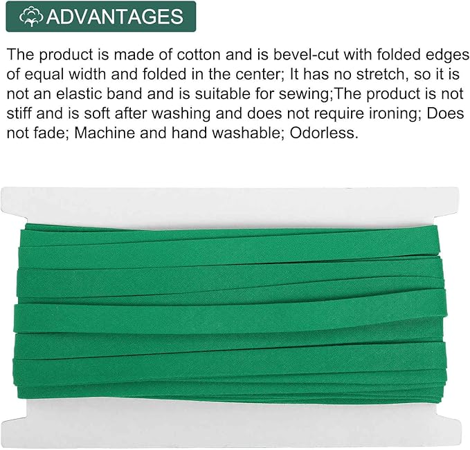 MECCANIXITY 2/5 Inch Double Fold Bias Tape Continuous Bulk Bias Tape for Sewing, Seaming Quilting Hemming Binding Crafts (Dark Green 12 Yards)