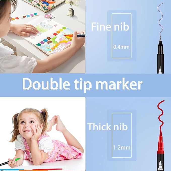 Tommax Art Markers Double Tip Brush Pens, 61Pcs Fine and Brush Pen Markers Set for Kids Adults Artists Painting, Coloring, Sketching, Multicolor
