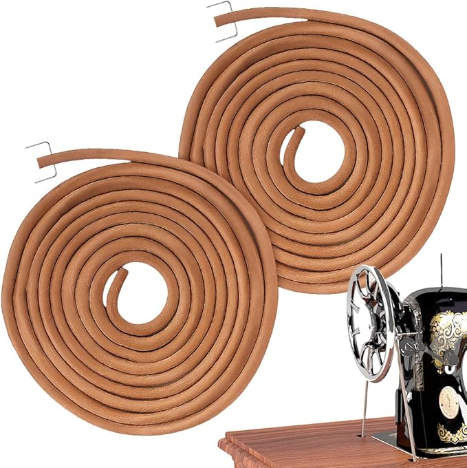 TWZKXC 2 Pcs 72" Treadle Sewing Machine Belt, Replacement Leather Belt Treadle Belts with Hook Compatible with Singer Jones Sewing Machine Leather Belt Replacement Accessories Parts(Brown)