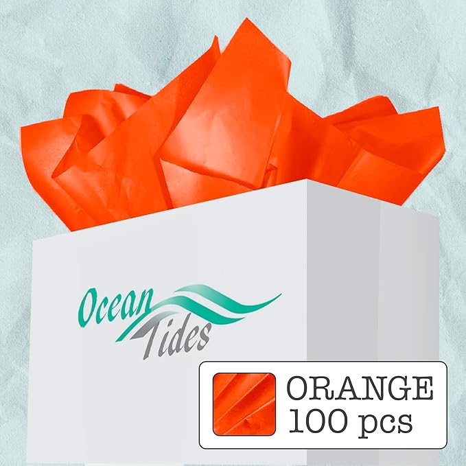 Ocean Tides 100 Sheets (14 x 20 Inches) Christmas Wrapping Paper – Gift Wrapping Tissue Paper Bulk for Crafts, Birthdays, & Holidays – Colored Tissue Papers for Gift Bags & Decorations, Orange