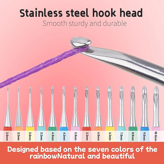 Crochet Hooks 2mm Crochet Hook Soft Lightweight Wood Ergonomic Handle and Stainless Steel Crochet Needles Tip (2 mm-B)