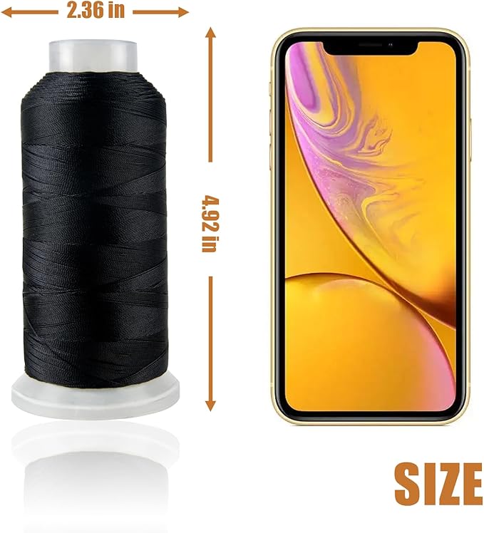4Pcs Black Nylon Thread for Sewing 210d/3 Upholstery Heavy Duty 4 Cone 1500 Yards Each for Leather, Weave Needle, Serger Overlock Machine, Hair