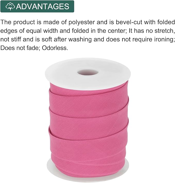 MECCANIXITY 1 Inch Double Fold Bias Tape Polyester Continuous Bulk Bias Tape for Sewing,Seaming Quilting Hemming Binding Crafts (Rose Red 25 Yards)