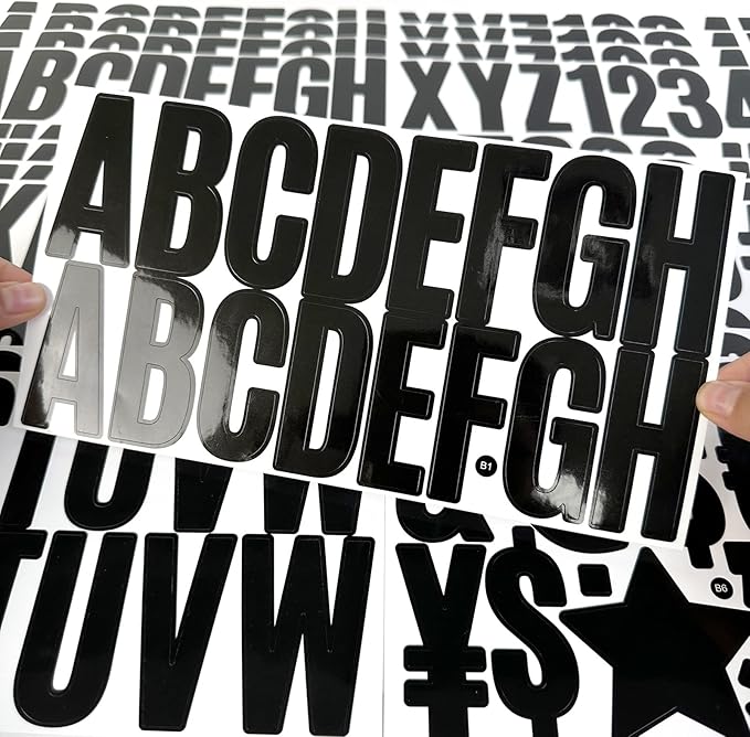 400 Pcs 24 Sheets Large Letter Mailbox Stickers 2.5 Inches Black Alphabet Number Self Adhesive Sticker for Bulletin Board, Classrooms, Scrapbooking, Poster Board, Wall Vinyl Stick On Letter