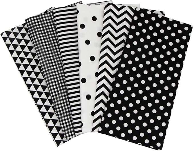 6Pcs Cotton Fabric Squares 20x20 Inch (50x50cm) Pre-Cut Quilt Squares Sheets Patterns Craft Cotton Fabric Bundle for Sewing Quilting Patchwork Crafting Home Décor Handwork (Black)