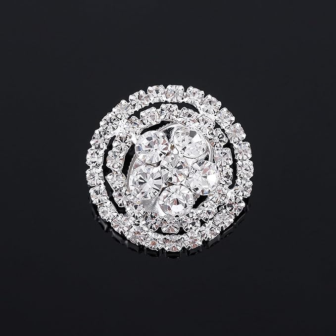 4Pcs Sliver Rhinestone Buttons Crystal Embellishments for Clothing Jewelry Making DIY Decoration Bottons for Sewing Crafts Wedding Bridal (silvery-09)
