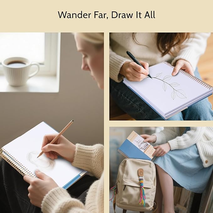 Yoment 5.5" x 8.5" Sketch Book Small Sketchbook for Drawing 100 Sheets Hardcover Spiral Sketch Pad for Kids(68lb/100gsm) Art Sketchbook Drawing Blank Paper Book for Beginners Artists with Pencil Blue