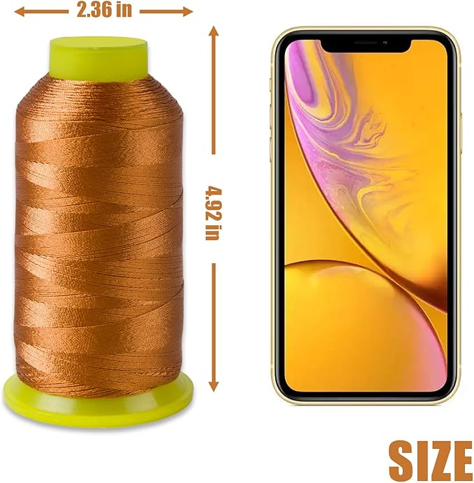 4Pcs Bright Brown Nylon Thread for Sewing, 210d/3 Upholstery Thread Heavy Duty, 4 Cone of 1500 Yards Each Leather, Serger Overlock Machine for Sewing Hair