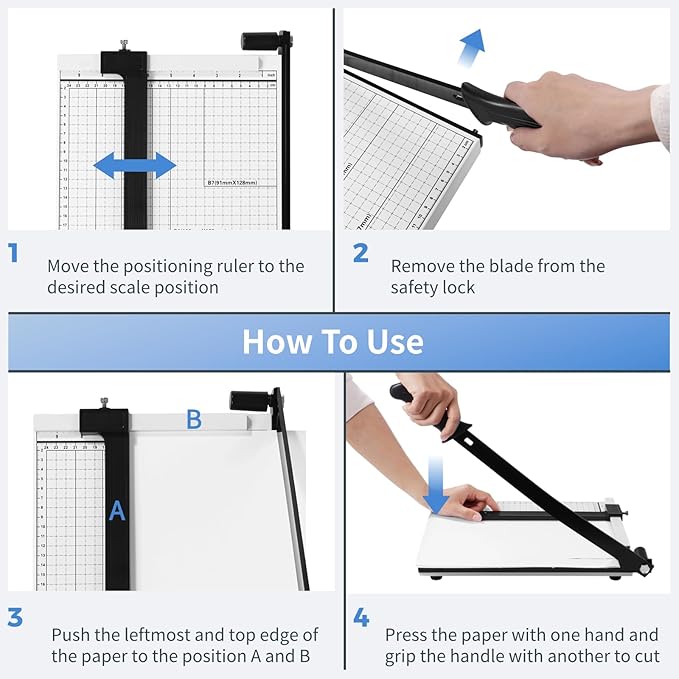 Guillotine Paper Cutter 12" - 10-Sheet Capacity Paper Cutter Guillotine Style, Heavy Duty Paper Slicer with Guide Bar and Safety Blade Lock for Cardstock, Photo, Wide Use for Office, Home (A4-B7)