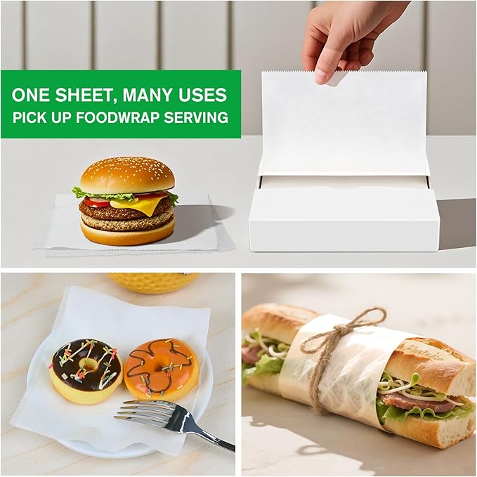 EcoDispose Precut POP UP Deli Paper Sheet Pack of 200, Interfolded Heavy Paper for Food Wrap and Serving (6" x 10-1/2", White）