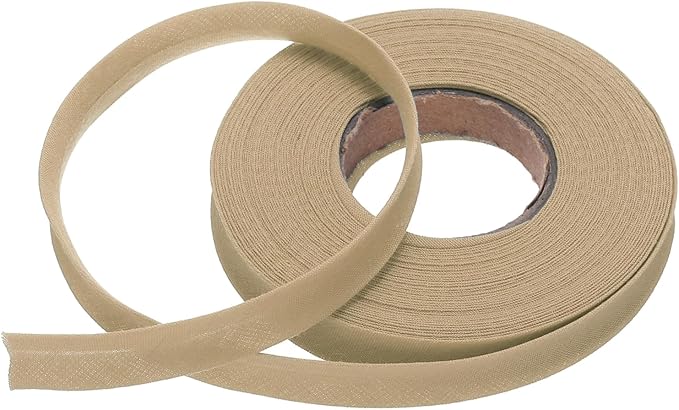MECCANIXITY 1/2 Inch Single Fold Bias Tape Polyester Continuous Bulk Bias Tape for Sewing,Seaming Quilting Hemming Binding Crafts (Khaki 10 Yards)