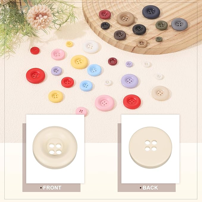 HARFINGTON 50pcs Sewing Button 18mm (11/16 Inch) 4 Holes Resin Thickened Round Crafting Replacement Buttons for Clothing DIY Crafts Decoration, Beige