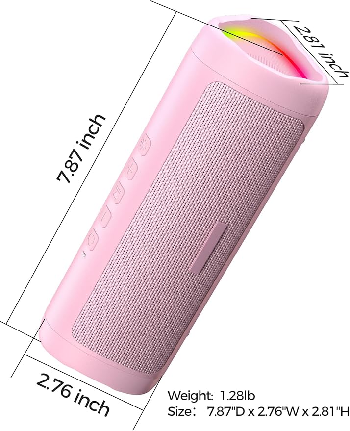 Bluetooth Speaker with HD Sound, Portable Wireless, IPX5 Waterproof, Up to 20H Playtime, TWS Pairing, BT5.3, for Home/Party/Outdoor/Beach, Electronic Gadgets, Birthday Gift (Pink)