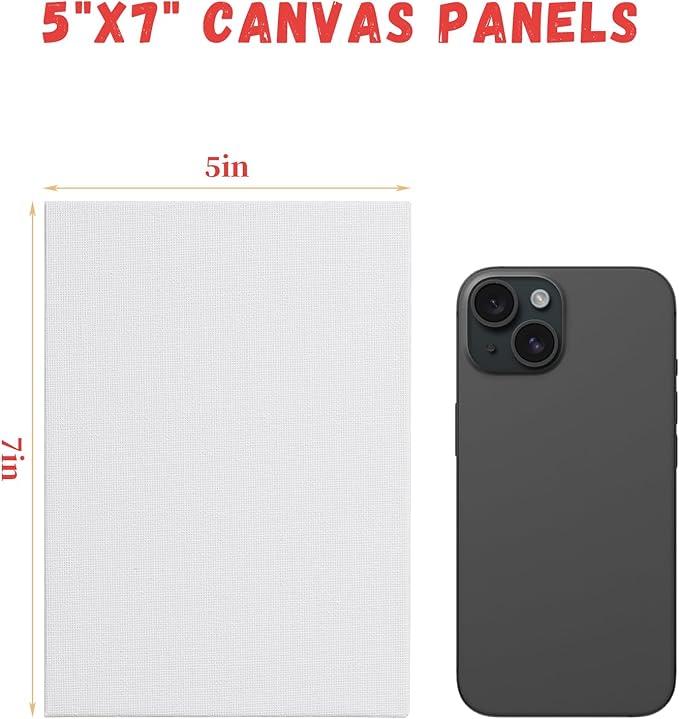 Simetufy 24 Pack Canvas Boards for Painting 5x7 Inch Small Canvas Panels Blank, Gesso Primed Acid-Free 100% Cotton White for Acrylics Oil Painting Art Supplies